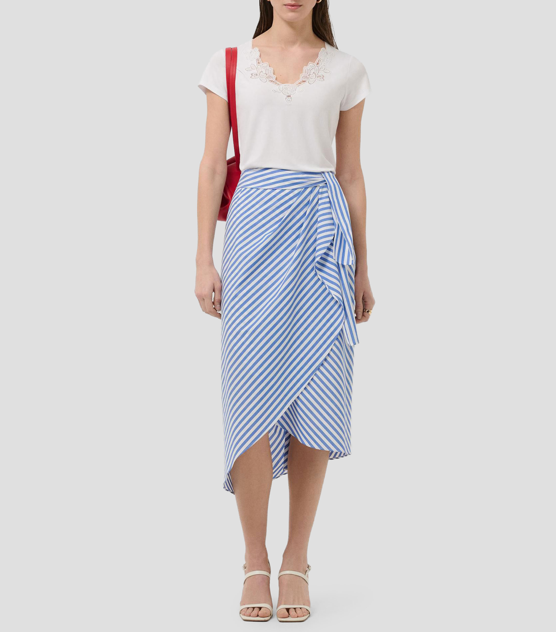 Falda midi de corte recto con rayas Mujer